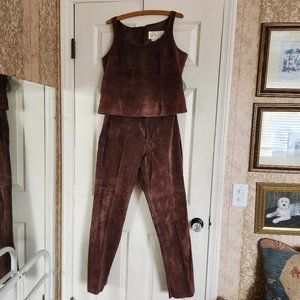 VTG MARGARET GODFREY PANTS & TOP WOMENS 10 SUEDE STRAIGHT MIDRISE BROWN WESTERN
